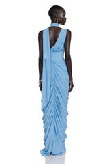 Astraelle Light Blue Ruched Halter Maxi Dress