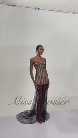 Astrid Black Floral Lace Corset Maxi Dress