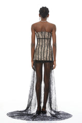 Astrid Black Floral Lace Corset Maxi Dress