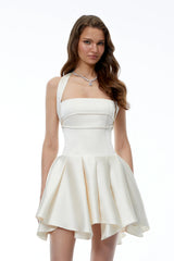 Ata White Halterneck Ruffled Mini Dress