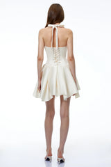Ata White Halterneck Ruffled Mini Dress