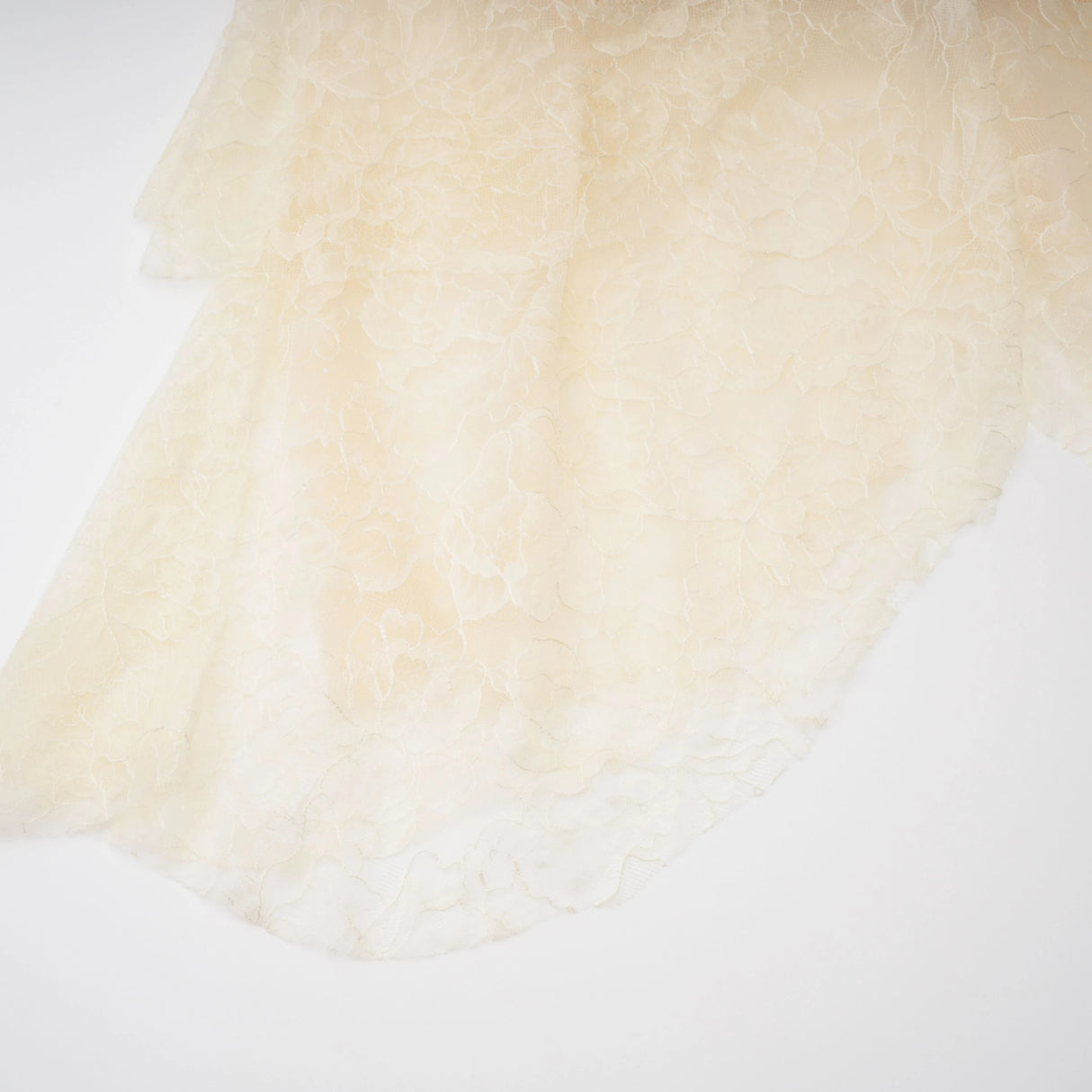 Atousa Cream Layered Floral Lace Maxi Dress with Bow