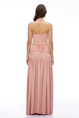 Aurelia Pink Halterneck Ruched Maxi Dress with Side Slit
