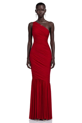 Aurelia Red One Shoulder Draped Maxi Dress