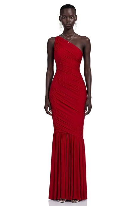 Aurelia Red One Shoulder Draped Maxi Dress
