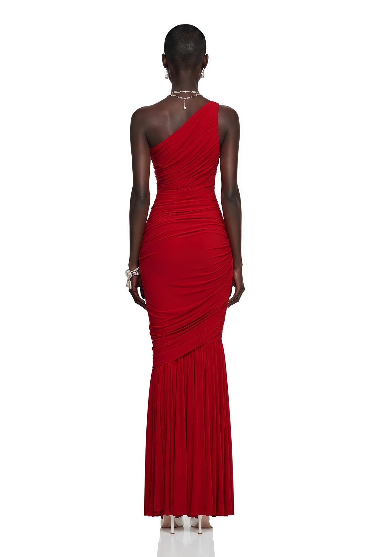 Aurelia Red One Shoulder Draped Maxi Dress