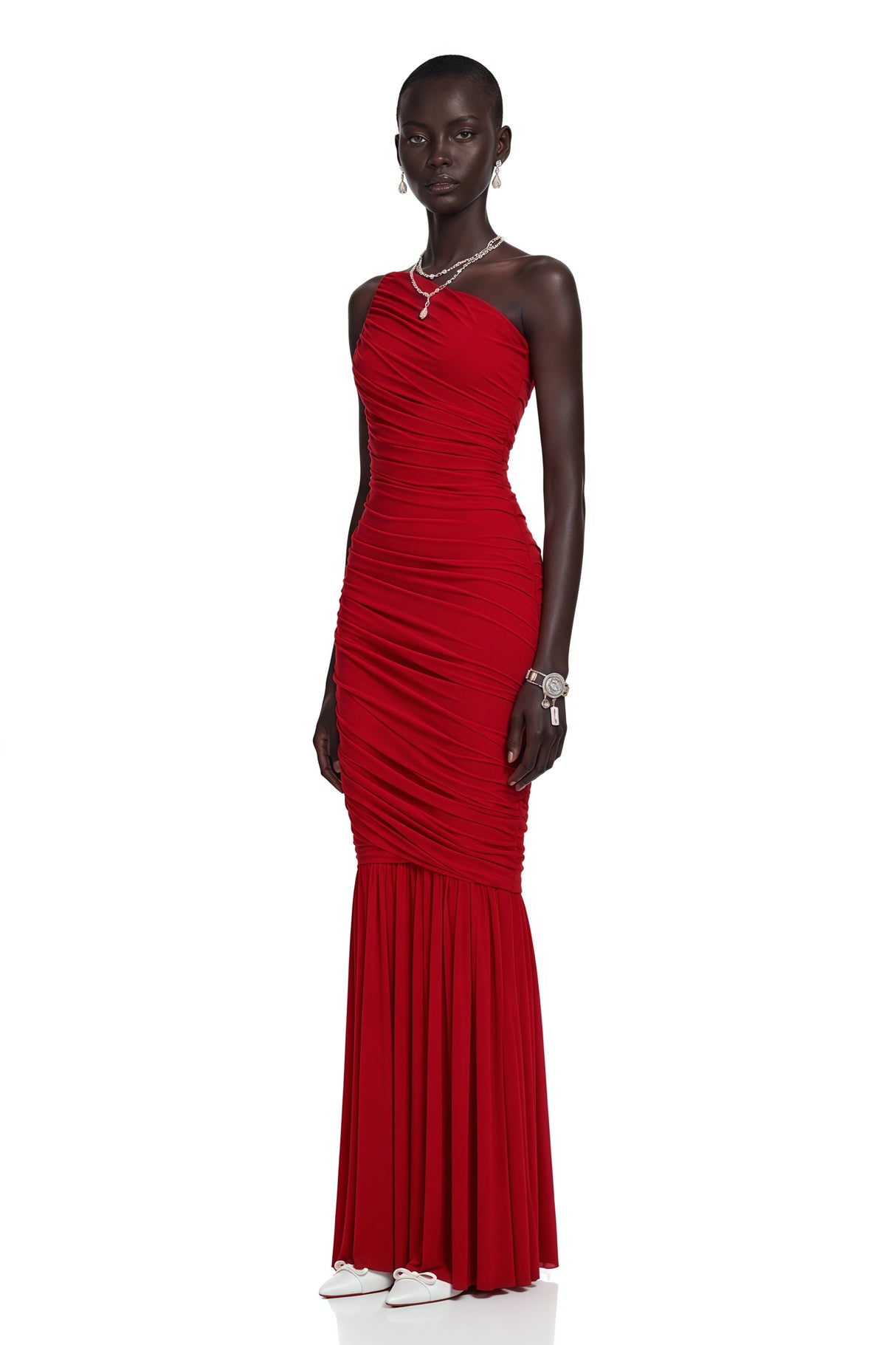 Aurelia Red One Shoulder Draped Maxi Dress