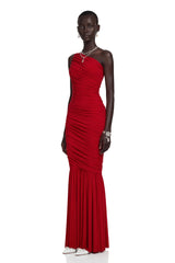 Aurelia Red One Shoulder Draped Maxi Dress