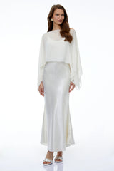Aurelia White Satin Maxi Dress with Chiffon Overlay