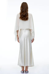 Aurelia White Satin Maxi Dress with Chiffon Overlay