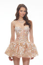 Aureliana Nude Floral Embroidered Sequin Mini Dress