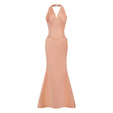 Aurélie Orange Halterneck Mermaid Maxi Dress
