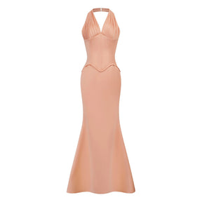 Aurélie Orange Halterneck Mermaid Maxi Dress