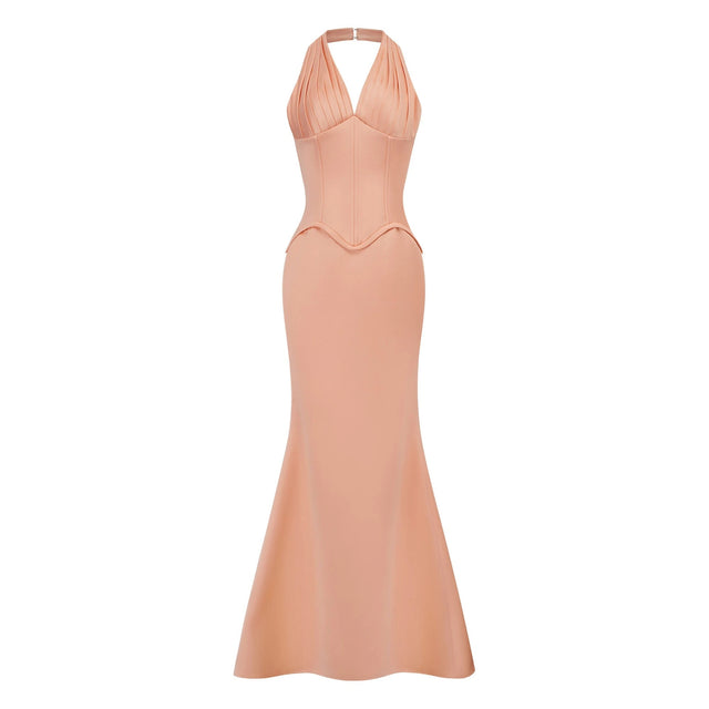 Aurélie Orange Halterneck Mermaid Maxi Dress