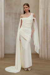 Aurianne White Asymmetrical Draped Maxi Dress