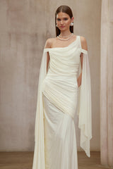 Aurianne White Asymmetrical Draped Maxi Dress