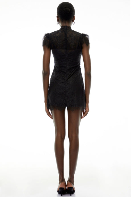 Aurora Black Lace Ruched Mini Dress