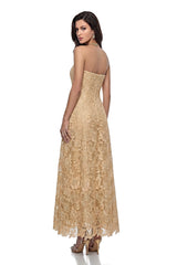 Aurora Gold Off Shoulder Floral Lace Maxi Dress