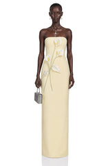 Aurora Yellow Off Shoulder Maxi Dress with 3D Florals
