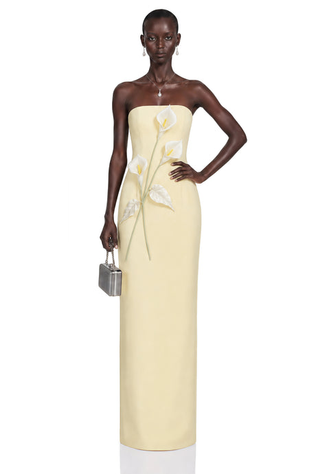 Aurora Yellow Off Shoulder Maxi Dress with 3D Florals