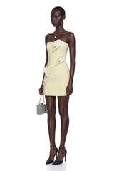 Aurora Yellow Off Shoulder Mini Dress with 3D Florals