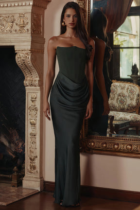 Aurore Olive OffShoulder Maxi Dress