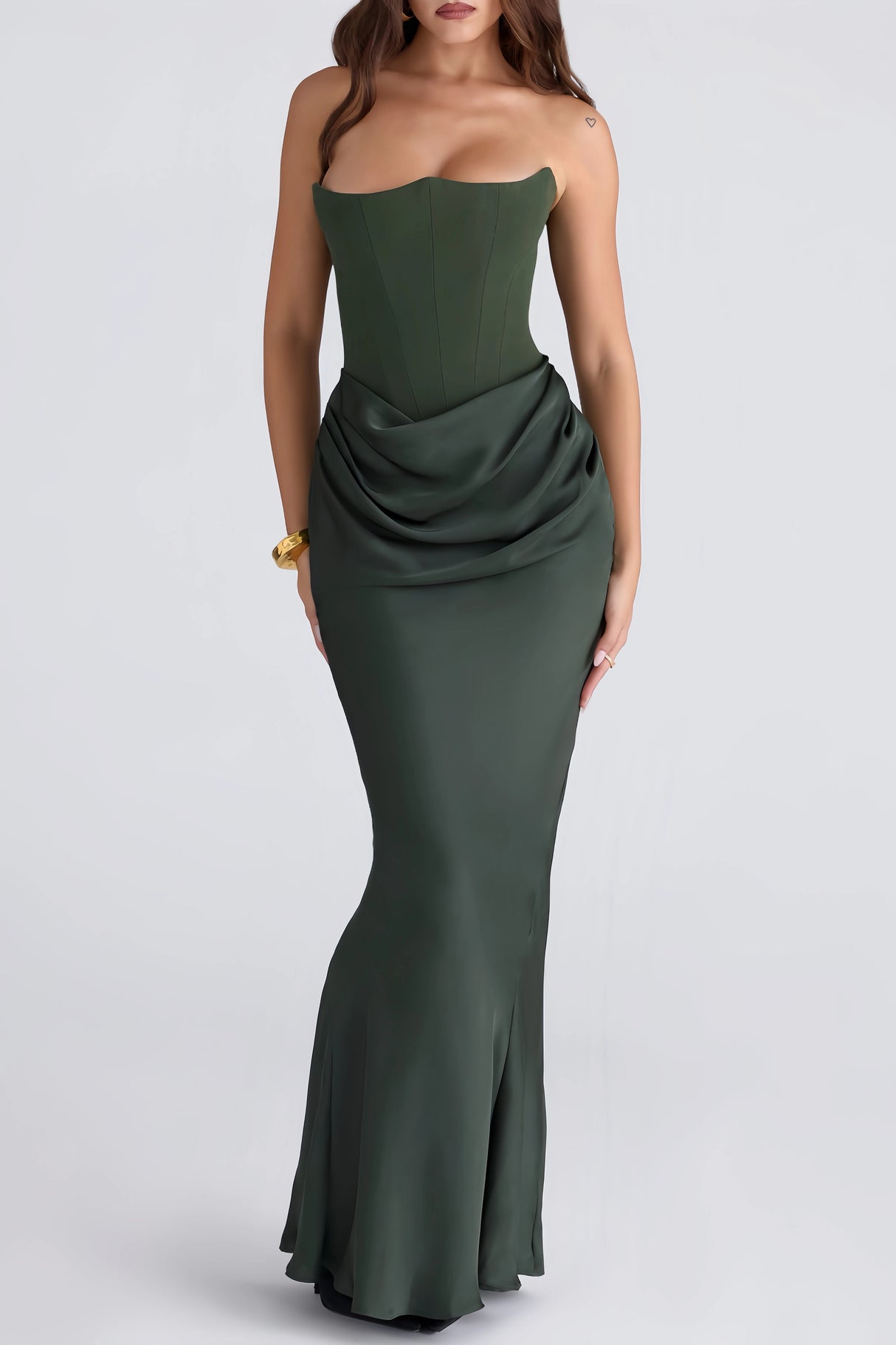 Aurore Olive OffShoulder Maxi Dress