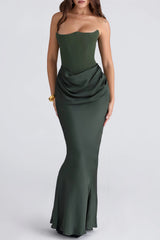 Aurore Olive OffShoulder Maxi Dress