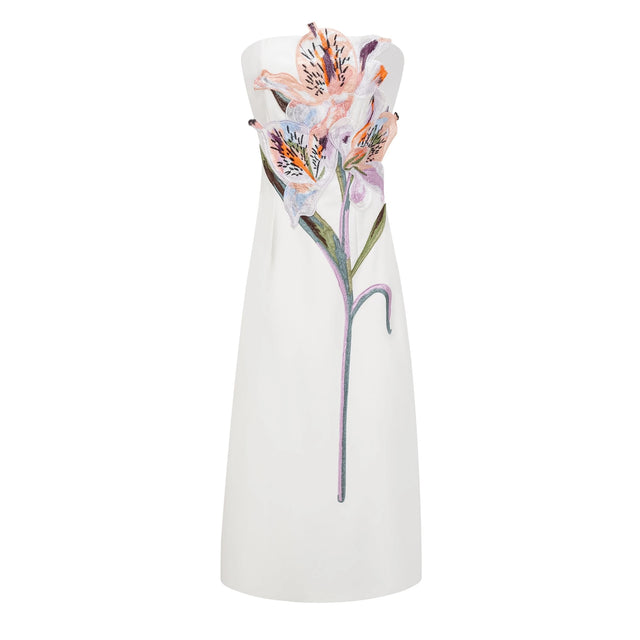 Automne White Floral Embroidered Maxi Dress