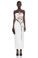 Automne White Floral Embroidered Maxi Dress