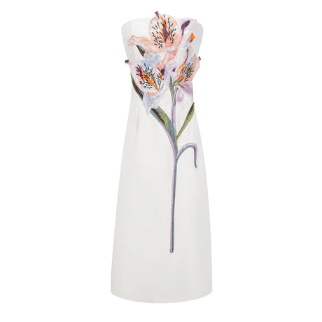 Automne White Floral Embroidered Maxi Dress