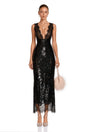 Ava Black Lace Panel Sequined Maxi Dress