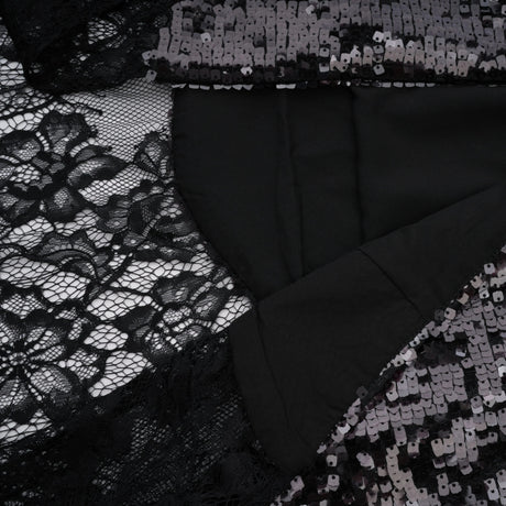 Ava Black Lace Panel Sequined Maxi Dress