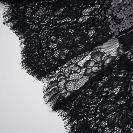 Ava Black Lace Panel Sequined Maxi Dress