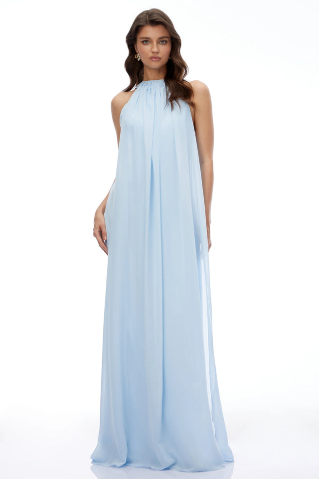 Ava Blue Sleeveless Pleated Maxi Dress