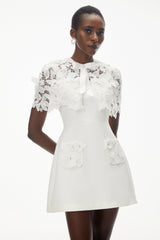 Ava White Floral Lace Mini Dress with Butterfly Applique