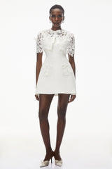 Ava White Floral Lace Mini Dress with Butterfly Applique