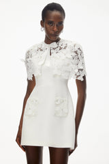 Ava White Floral Lace Mini Dress with Butterfly Applique