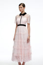 Aveline Pink Floral Lace Tiered Midi Dress