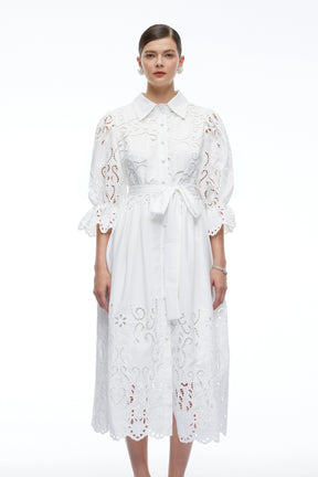 Aveline White Lace Midi Dress With CutOuts