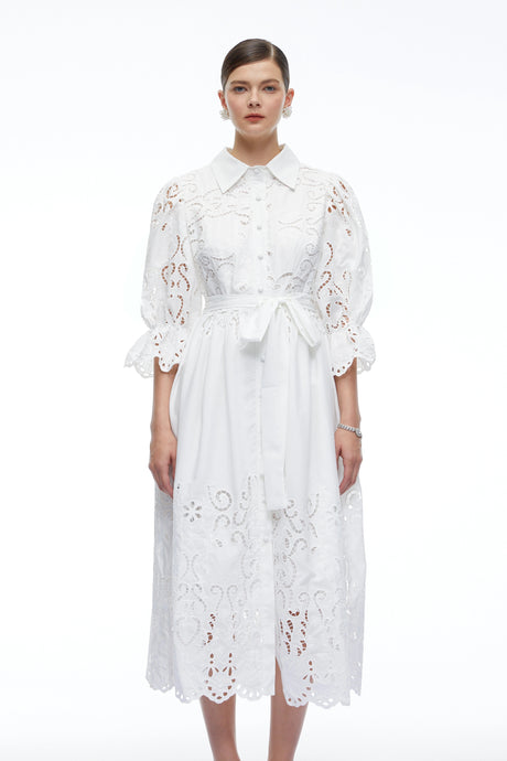 Aveline White Lace Midi Dress With CutOuts