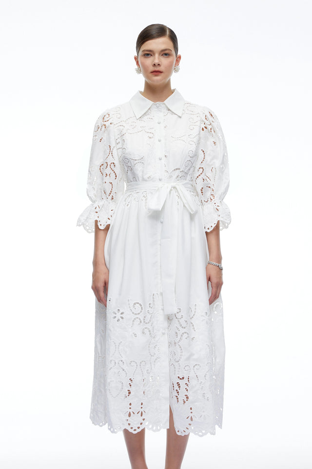 Aveline White Lace Midi Dress With CutOuts