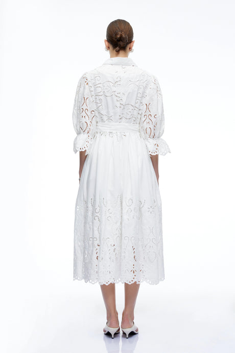 Aveline White Lace Midi Dress With CutOuts