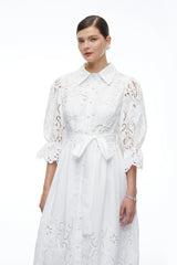 Aveline White Lace Midi Dress With CutOuts