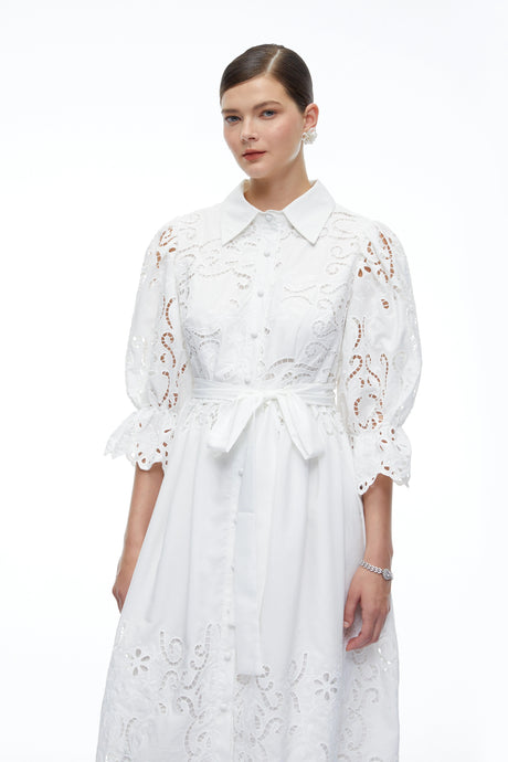 Aveline White Lace Midi Dress With CutOuts