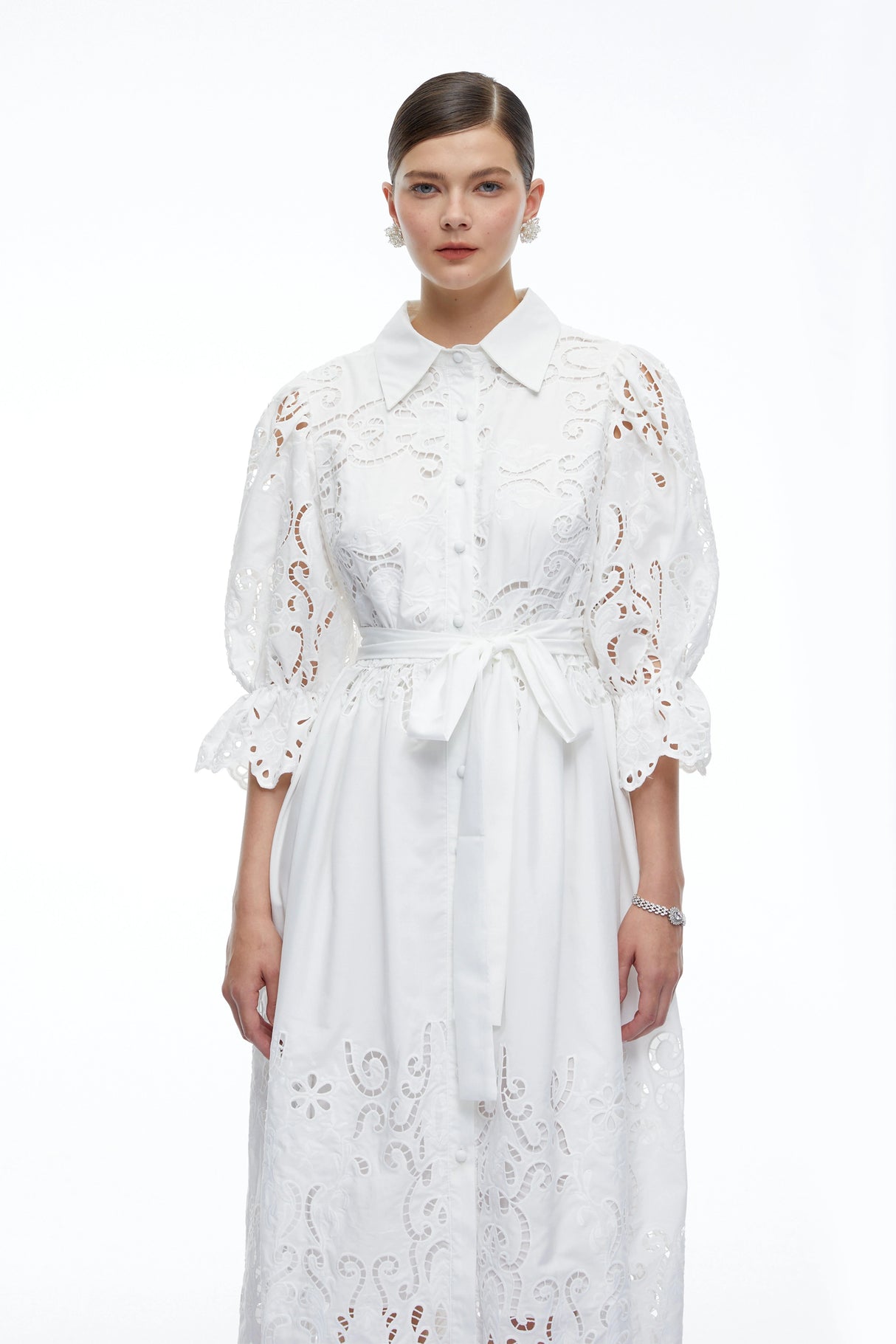 Aveline White Lace Midi Dress With CutOuts