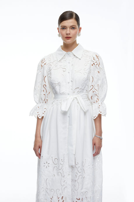 Aveline White Lace Midi Dress With CutOuts