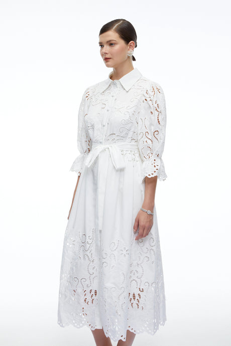 Aveline White Lace Midi Dress With CutOuts