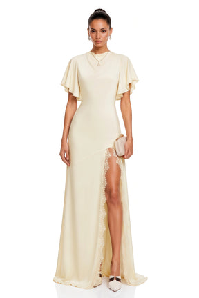 Aveline White Short Sleeves Maxi Dress with Slit