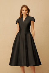 Aventin Black Godet Design Midi Dress
